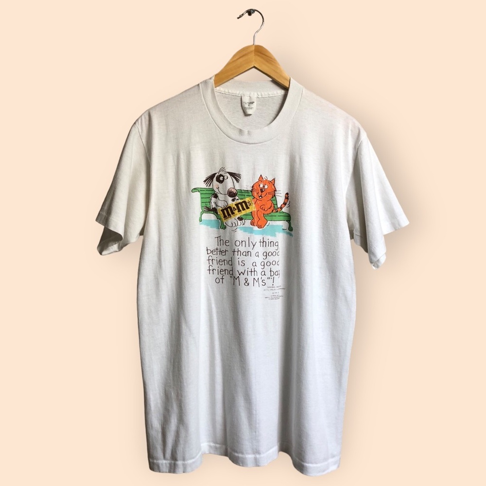 Vintage 1988 Cat & Dog M&M’s Candy Shoebox Greetings Hallmark Vintage T-shirt XL